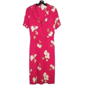 Vtg JODY Of CALIFORNIA Pink Floral PLEATED 1/4 Buttons Crepe Blouson Dress Sz M